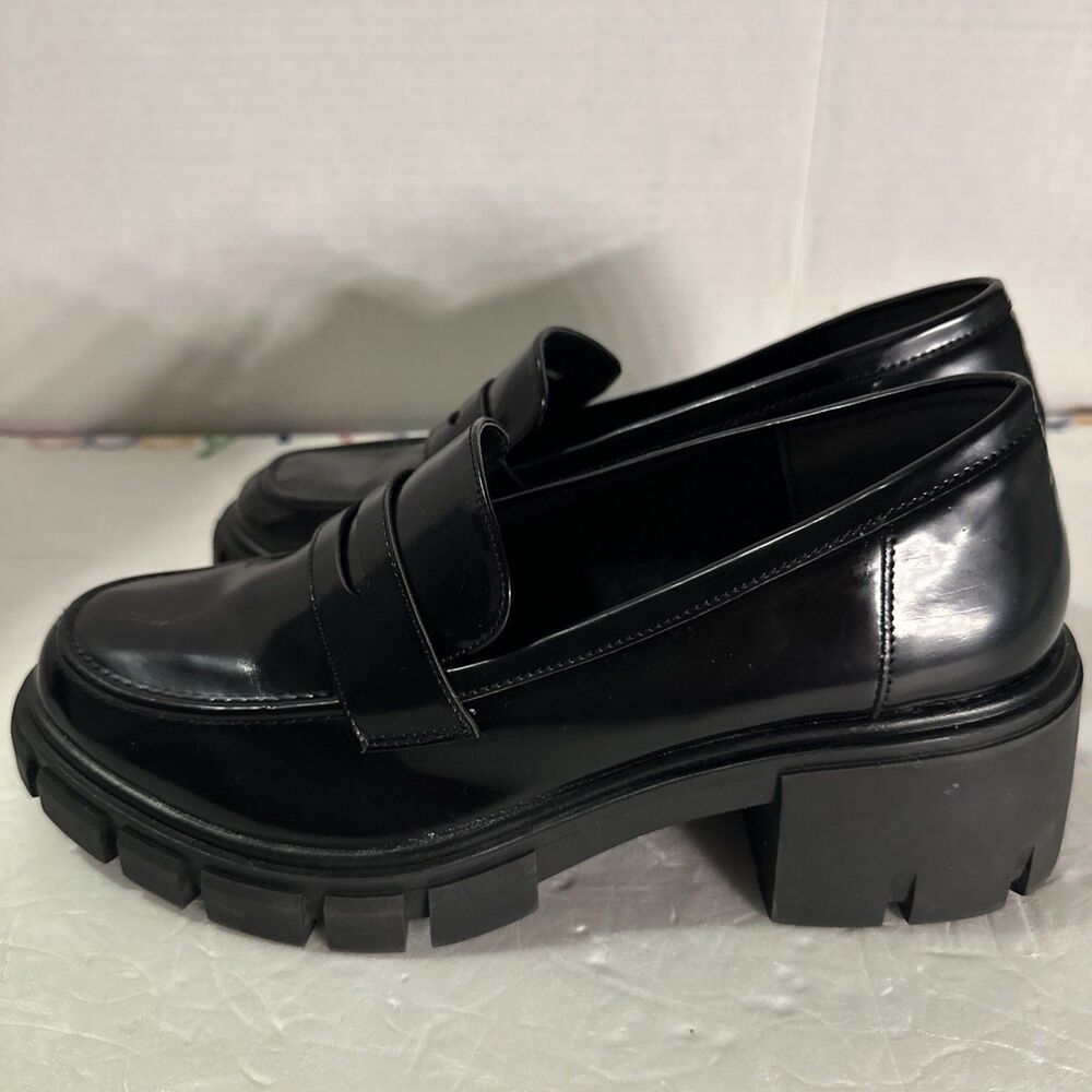Crown Vintage Shoes Womens 9 M Lane Lugsole Penny Loafer Black Faux Leather - Picture 4 of 8